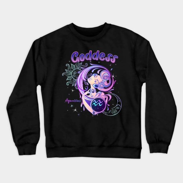 Zodiac Aquarius Goddess Queen Horoscope Crewneck Sweatshirt by The Little Store Of Magic